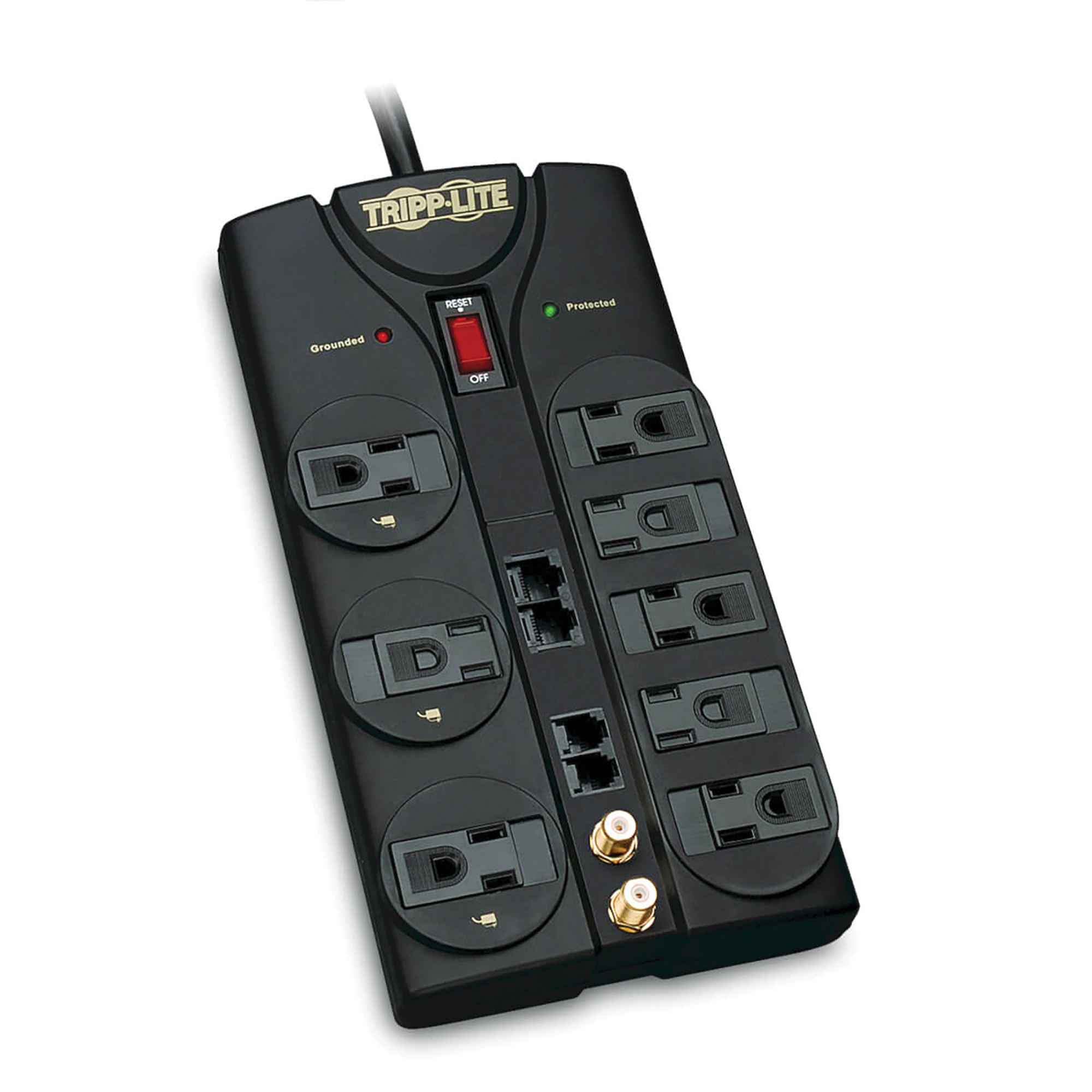 Tripp Lite Protect It!®, 8-Outlet Surge Protector, Cord Length 10 ft, Cable Gauge 14 Amps 15 Model# TLP810NET